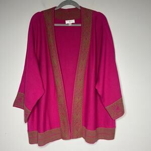 Kim Gravel belle BOHO Cardigan Sweater Kimono Open Front 2X Magenta Border Trim